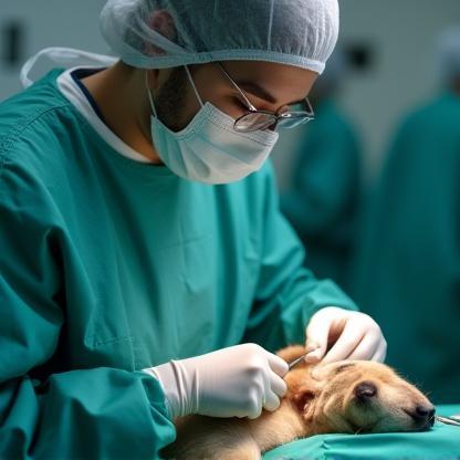 Surgeon performing procedure on pet